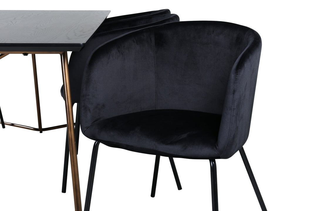 Venture Home Petra Dining Table , Distressed Copper Black Veneer+Berit Chair , Black Black Velvet_6