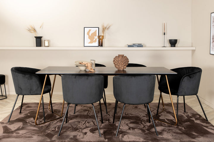 Venture Home Petra Dining Table , Distressed Copper Black Veneer+Berit Chair , Black Black Velvet_6