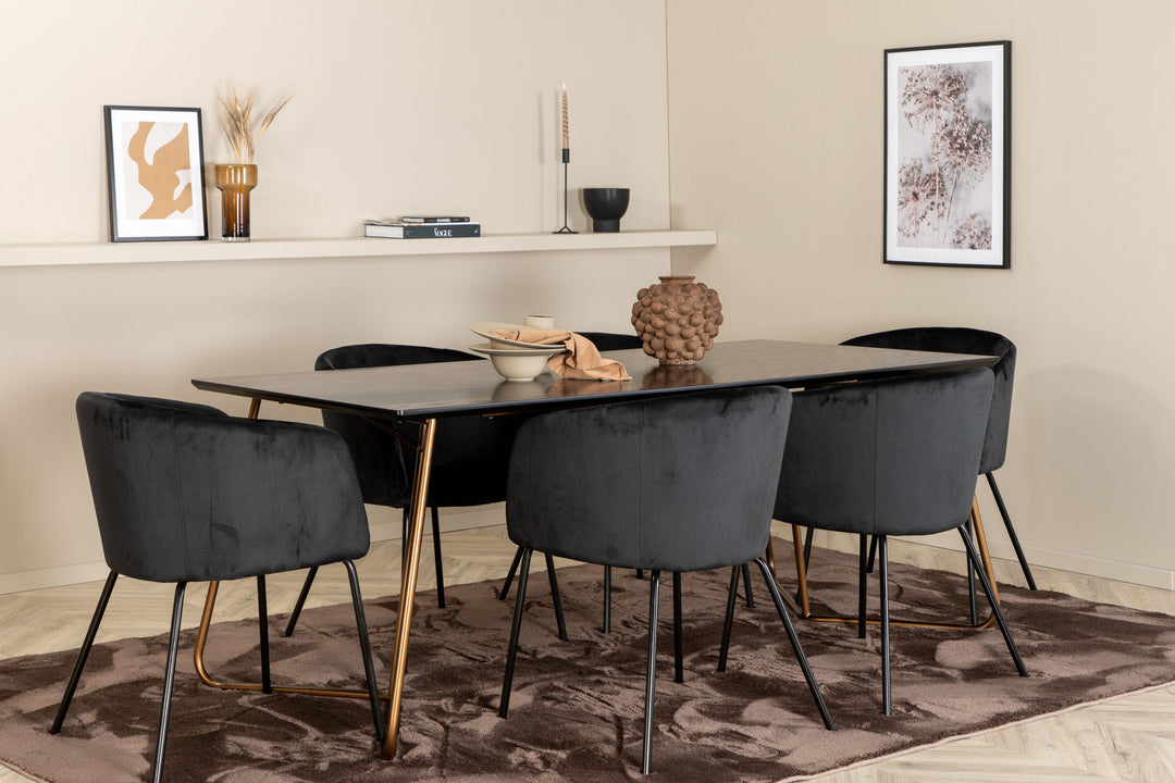 Venture Home Petra Dining Table , Distressed Copper Black Veneer+Berit Chair , Black Black Velvet_6