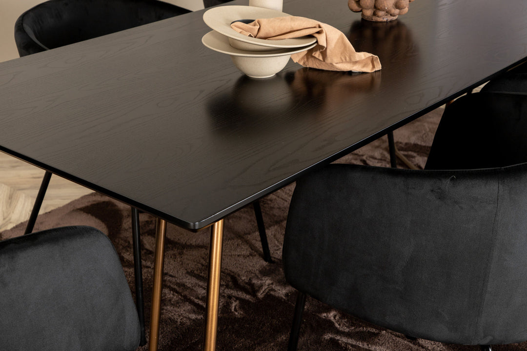 Venture Home Petra Dining Table , Distressed Copper Black Veneer+Berit Chair , Black Black Velvet_6