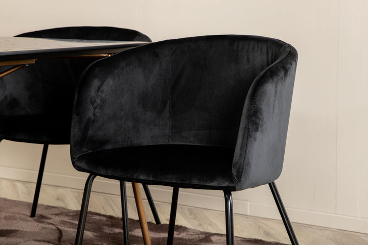 Venture Home Petra Dining Table , Distressed Copper Black Veneer+Berit Chair , Black Black Velvet_6