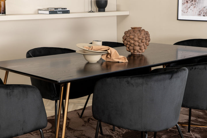 Venture Home Petra Dining Table , Distressed Copper Black Veneer+Berit Chair , Black Black Velvet_6