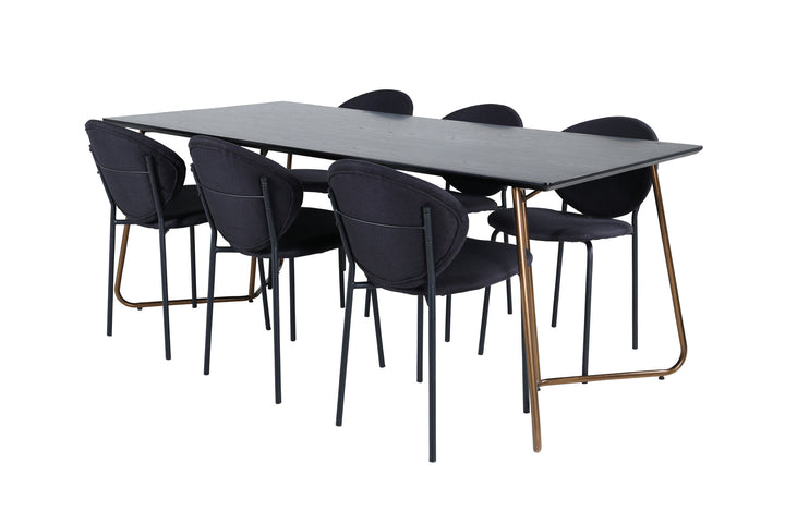 Venture Home Petra Dining Table , Distressed Copper Black Veneer+Vault Dining Chair , Black Legs , Black Fabric_6
