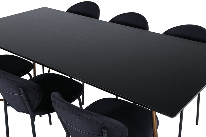 Venture Home Petra Dining Table , Distressed Copper Black Veneer+Vault Dining Chair , Black Legs , Black Fabric_6