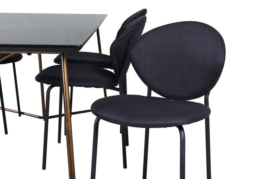 Venture Home Petra Dining Table , Distressed Copper Black Veneer+Vault Dining Chair , Black Legs , Black Fabric_6
