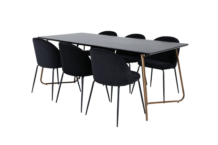 Venture Home Petra Dining Table , Distressed Copper Black Veneer+Wrinkles Dining Chair , Black Legs , Black Velvet_6