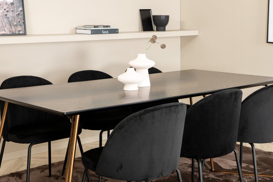 Venture Home Petra Dining Table , Distressed Copper Black Veneer+Wrinkles Dining Chair , Black Legs , Black Velvet_6