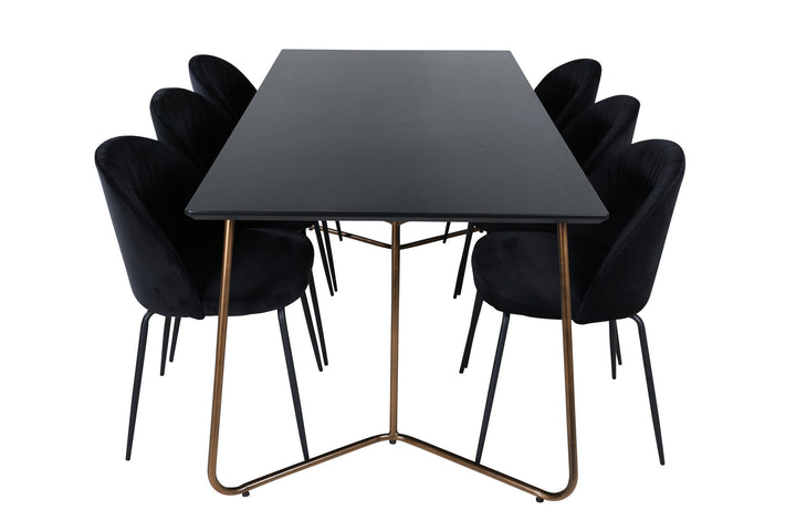 Venture Home Petra Dining Table , Distressed Copper Black Veneer+Wrinkles Dining Chair , Black Legs , Black Velvet_6