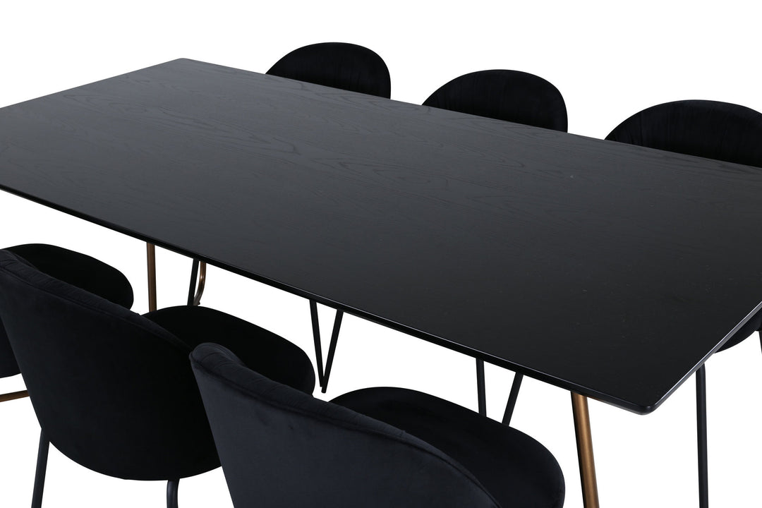 Venture Home Petra Dining Table , Distressed Copper Black Veneer+Wrinkles Dining Chair , Black Legs , Black Velvet_6