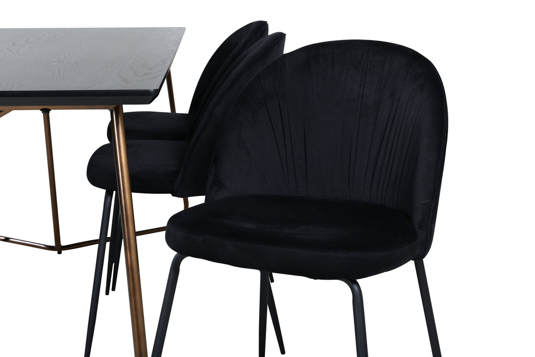 Venture Home Petra Dining Table , Distressed Copper Black Veneer+Wrinkles Dining Chair , Black Legs , Black Velvet_6