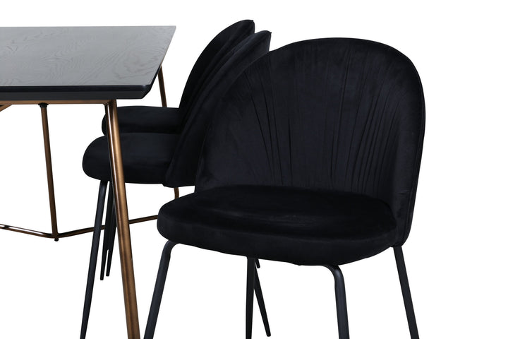 Venture Home Petra Dining Table , Distressed Copper Black Veneer+Wrinkles Dining Chair , Black Legs , Black Velvet_6