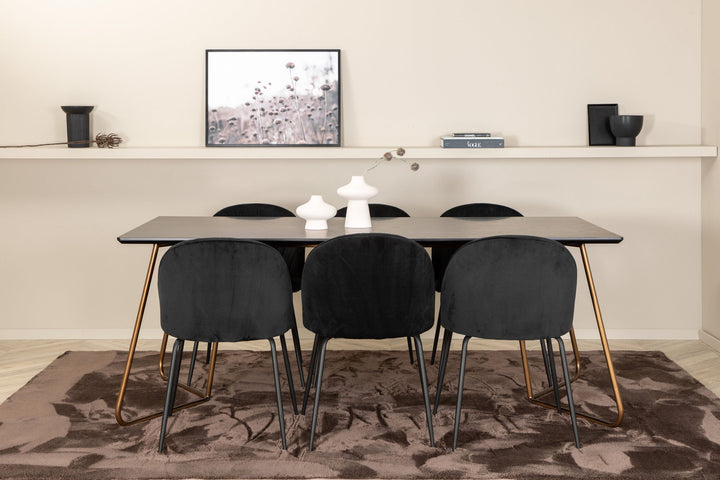 Venture Home Petra Dining Table , Distressed Copper Black Veneer+Wrinkles Dining Chair , Black Legs , Black Velvet_6