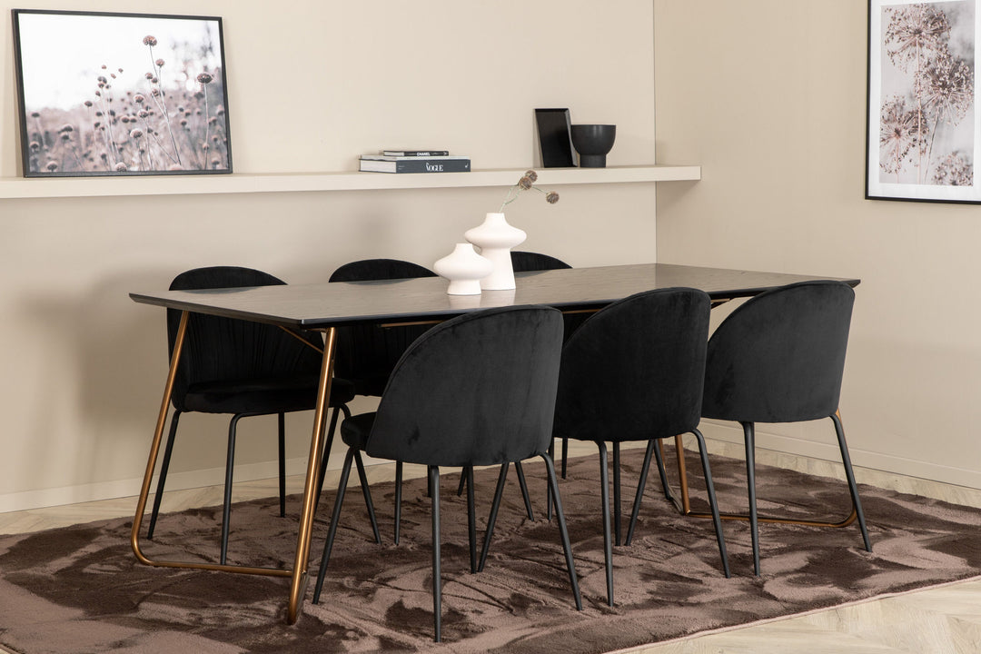 Venture Home Petra Dining Table , Distressed Copper Black Veneer+Wrinkles Dining Chair , Black Legs , Black Velvet_6