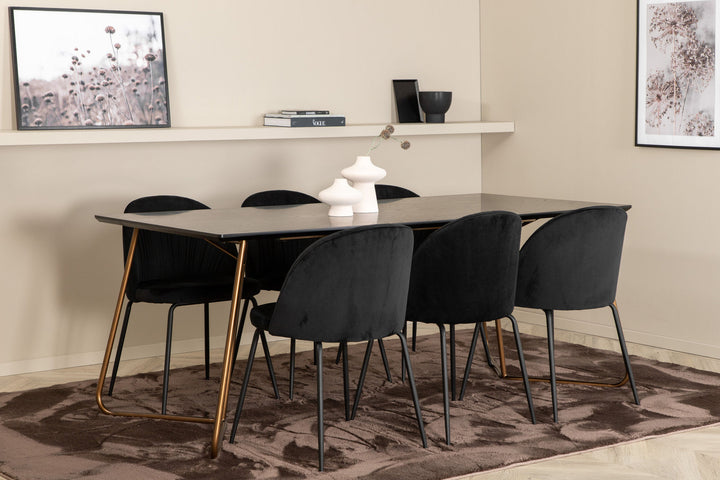 Venture Home Petra Dining Table , Distressed Copper Black Veneer+Wrinkles Dining Chair , Black Legs , Black Velvet_6
