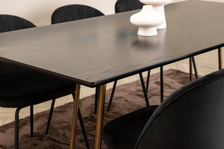 Venture Home Petra Dining Table , Distressed Copper Black Veneer+Wrinkles Dining Chair , Black Legs , Black Velvet_6
