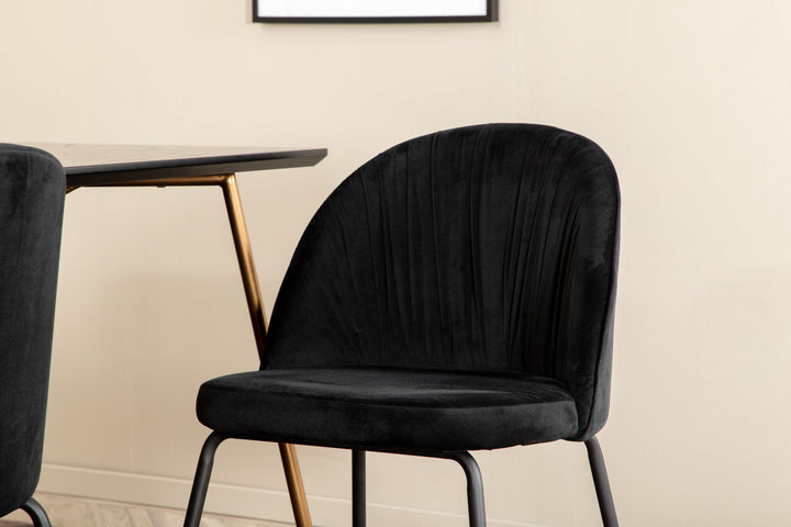 Venture Home Petra Dining Table , Distressed Copper Black Veneer+Wrinkles Dining Chair , Black Legs , Black Velvet_6