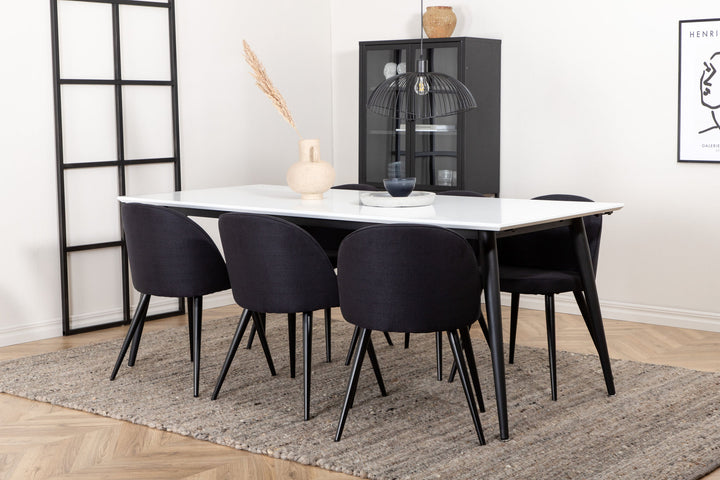 Venture Home Jimmy Dining Table , Black White HPL+Velvet Dining Chiar , Black legs, Black Fabric_6