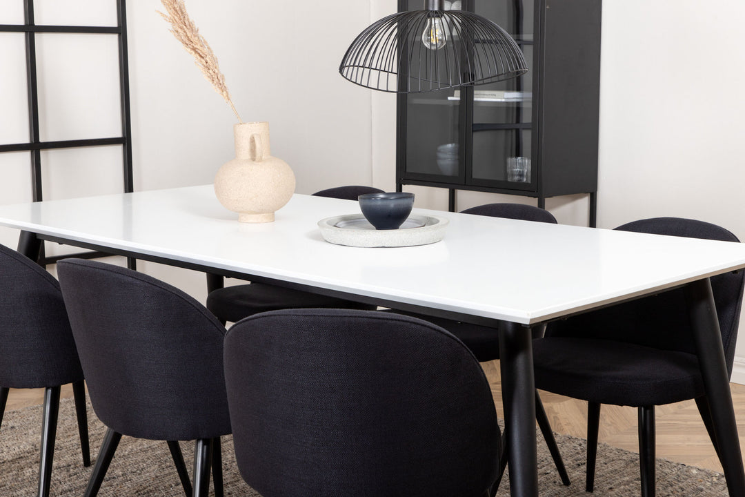Venture Home Jimmy Dining Table , Black White HPL+Velvet Dining Chiar , Black legs, Black Fabric_6
