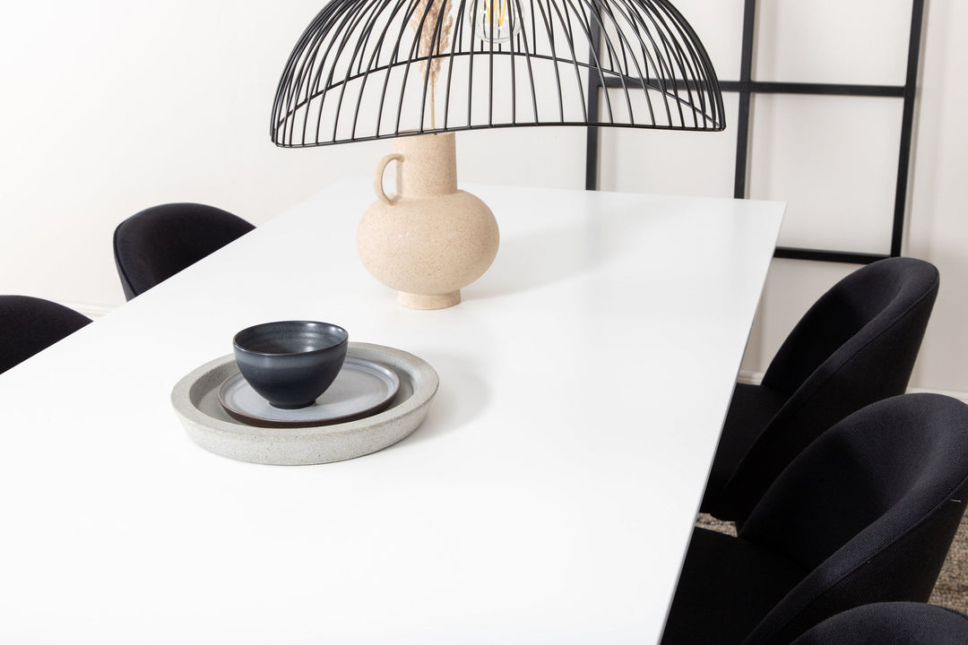 Venture Home Jimmy Dining Table , Black White HPL+Velvet Dining Chiar , Black legs, Black Fabric_6