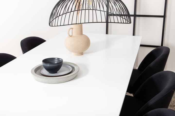 Venture Home Jimmy Dining Table , Black White HPL+Velvet Dining Chiar , Black legs, Black Fabric_6