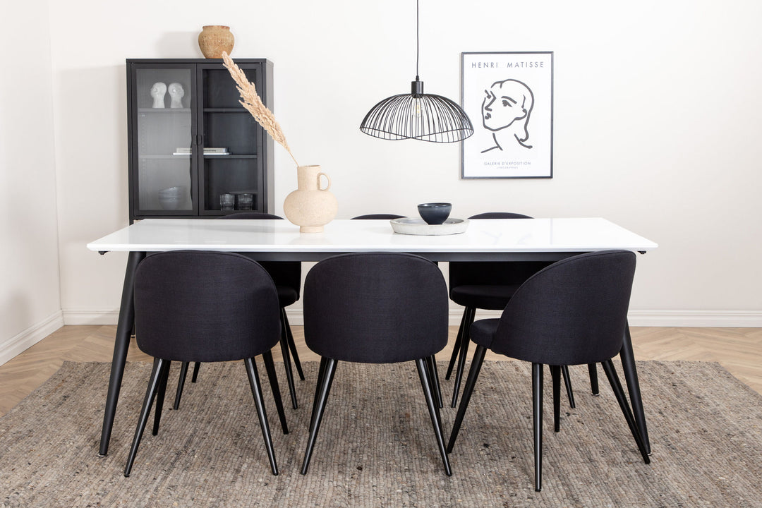 Venture Home Jimmy Dining Table , Black White HPL+Velvet Dining Chiar , Black legs, Black Fabric_6