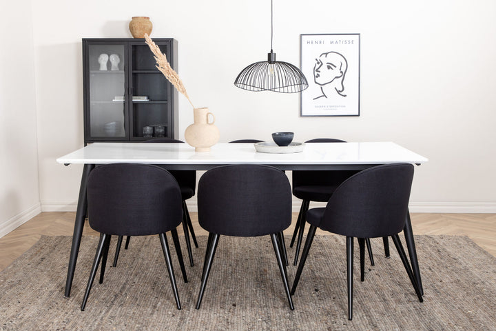 Venture Home Jimmy Dining Table , Black White HPL+Velvet Dining Chiar , Black legs, Black Fabric_6