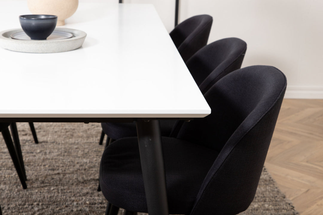 Venture Home Jimmy Dining Table , Black White HPL+Velvet Dining Chiar , Black legs, Black Fabric_6