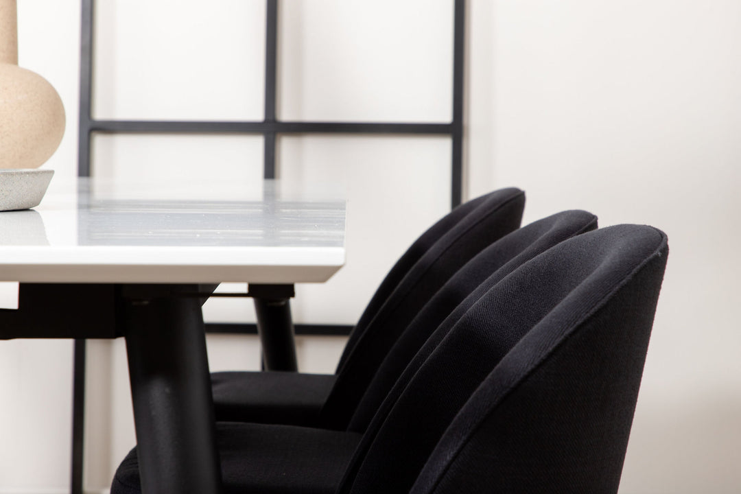 Venture Home Jimmy Dining Table , Black White HPL+Velvet Dining Chiar , Black legs, Black Fabric_6
