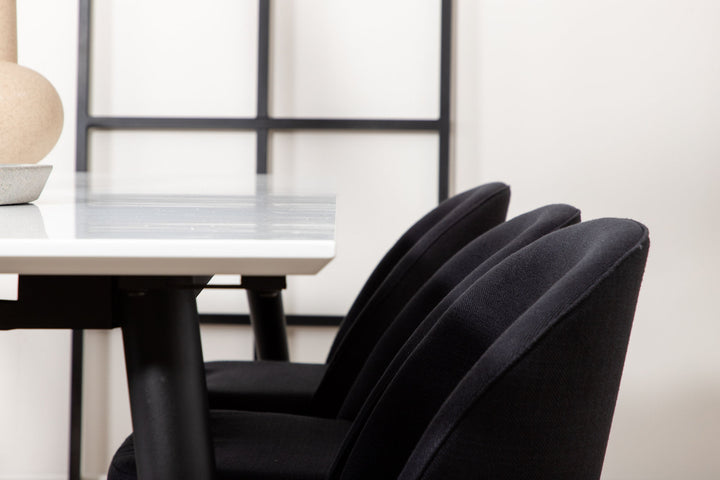 Venture Home Jimmy Dining Table , Black White HPL+Velvet Dining Chiar , Black legs, Black Fabric_6