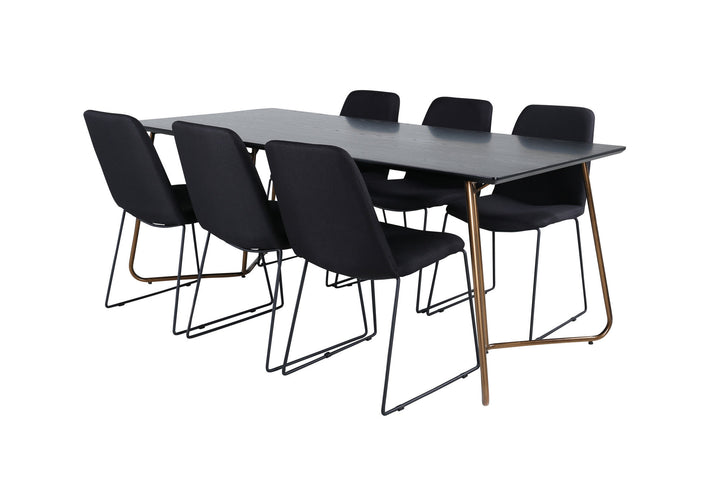 Venture Home Petra Dining Table , Distressed Copper Black Veneer+Muce Dining Chair , Black Legs , Black Fabric_6