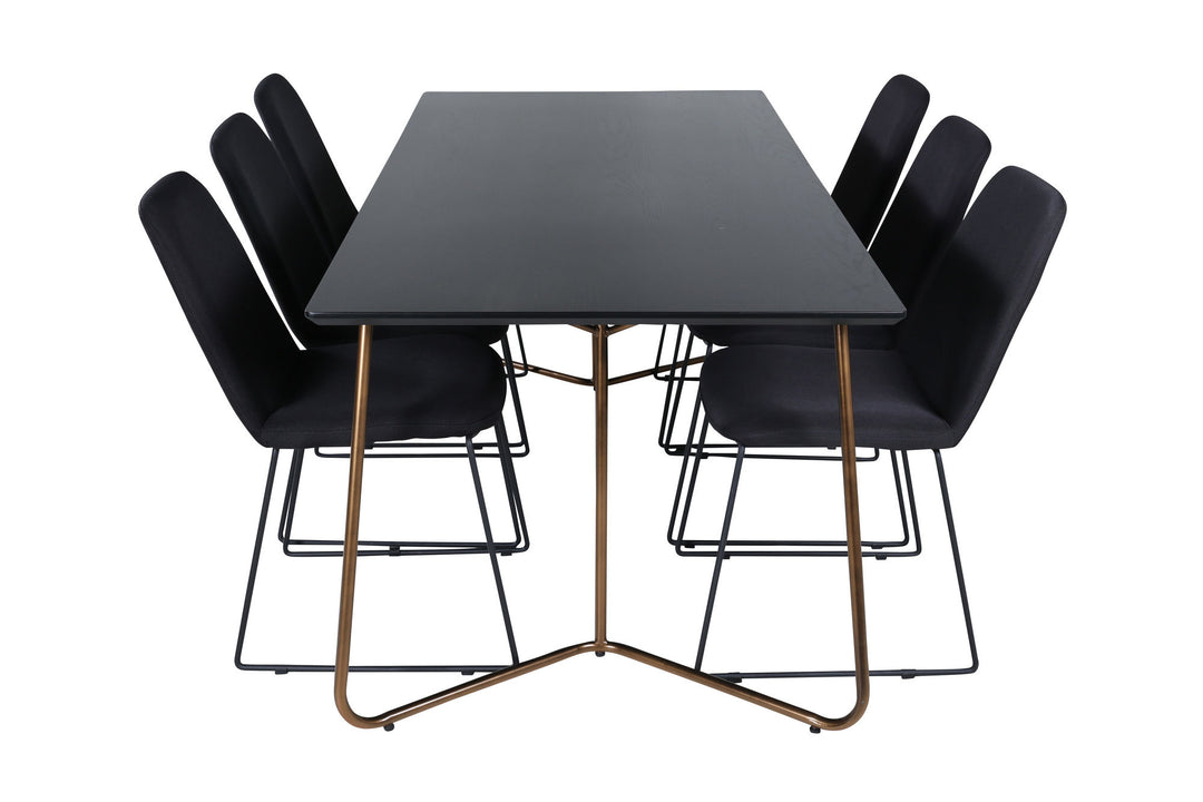 Venture Home Petra Dining Table , Distressed Copper Black Veneer+Muce Dining Chair , Black Legs , Black Fabric_6