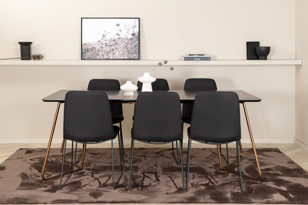 Venture Home Petra Dining Table , Distressed Copper Black Veneer+Muce Dining Chair , Black Legs , Black Fabric_6