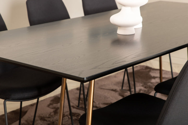 Venture Home Petra Dining Table , Distressed Copper Black Veneer+Muce Dining Chair , Black Legs , Black Fabric_6