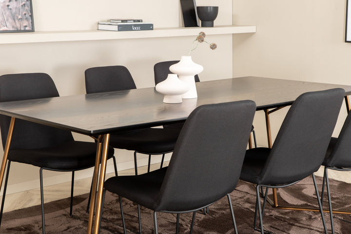 Venture Home Petra Dining Table , Distressed Copper Black Veneer+Muce Dining Chair , Black Legs , Black Fabric_6