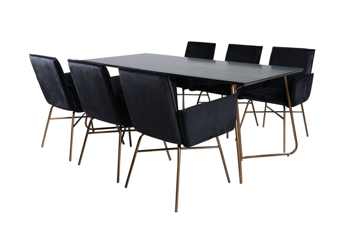 Venture Home Petra Dining Table , Distressed Copper Black Veneer+Petra Chair , Distressed Copper Black Velvet_6