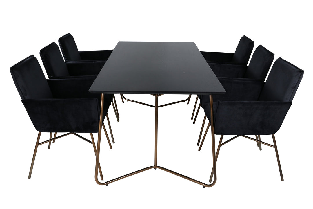 Venture Home Petra Dining Table , Distressed Copper Black Veneer+Petra Chair , Distressed Copper Black Velvet_6