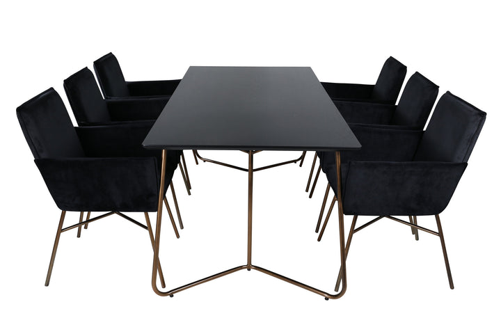 Venture Home Petra Dining Table , Distressed Copper Black Veneer+Petra Chair , Distressed Copper Black Velvet_6