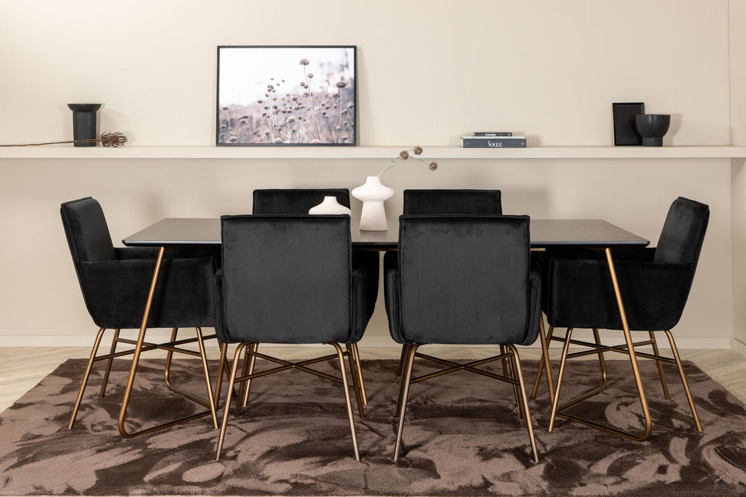 Venture Home Petra Dining Table , Distressed Copper Black Veneer+Petra Chair , Distressed Copper Black Velvet_6