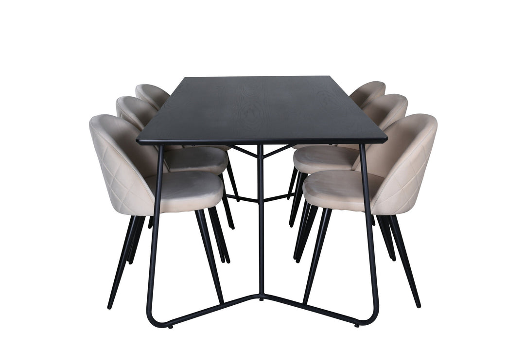 Venture Home Petra Dining Table , Black Black Veneer+Velvet Stitches Chair , Black Beige Velvet_6