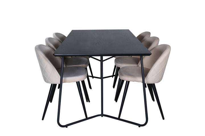 Venture Home Petra Dining Table , Black Black Veneer+Velvet Stitches Chair , Black Beige Velvet_6