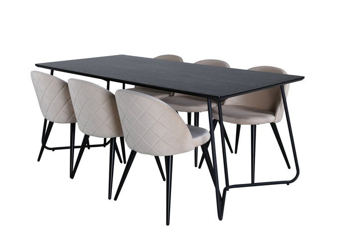 Venture Home Petra Dining Table , Black Black Veneer+Velvet Stitches Chair , Black Beige Velvet_6