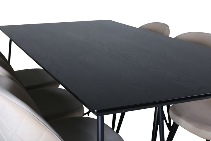 Venture Home Petra Dining Table , Black Black Veneer+Velvet Stitches Chair , Black Beige Velvet_6