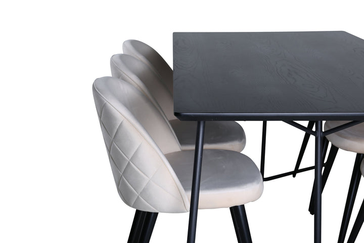 Venture Home Petra Dining Table , Black Black Veneer+Velvet Stitches Chair , Black Beige Velvet_6