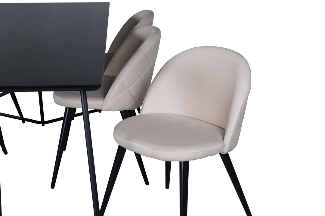 Venture Home Petra Dining Table , Black Black Veneer+Velvet Stitches Chair , Black Beige Velvet_6