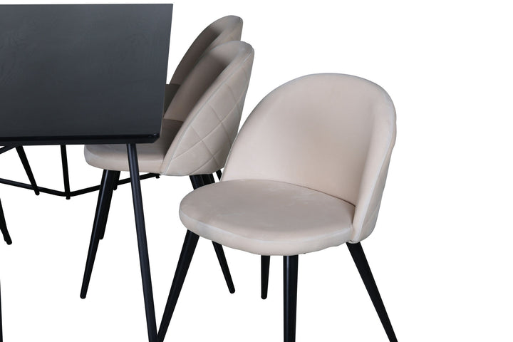 Venture Home Petra Dining Table , Black Black Veneer+Velvet Stitches Chair , Black Beige Velvet_6