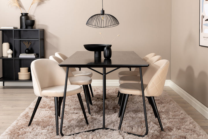 Venture Home Petra Dining Table , Black Black Veneer+Velvet Stitches Chair , Black Beige Velvet_6