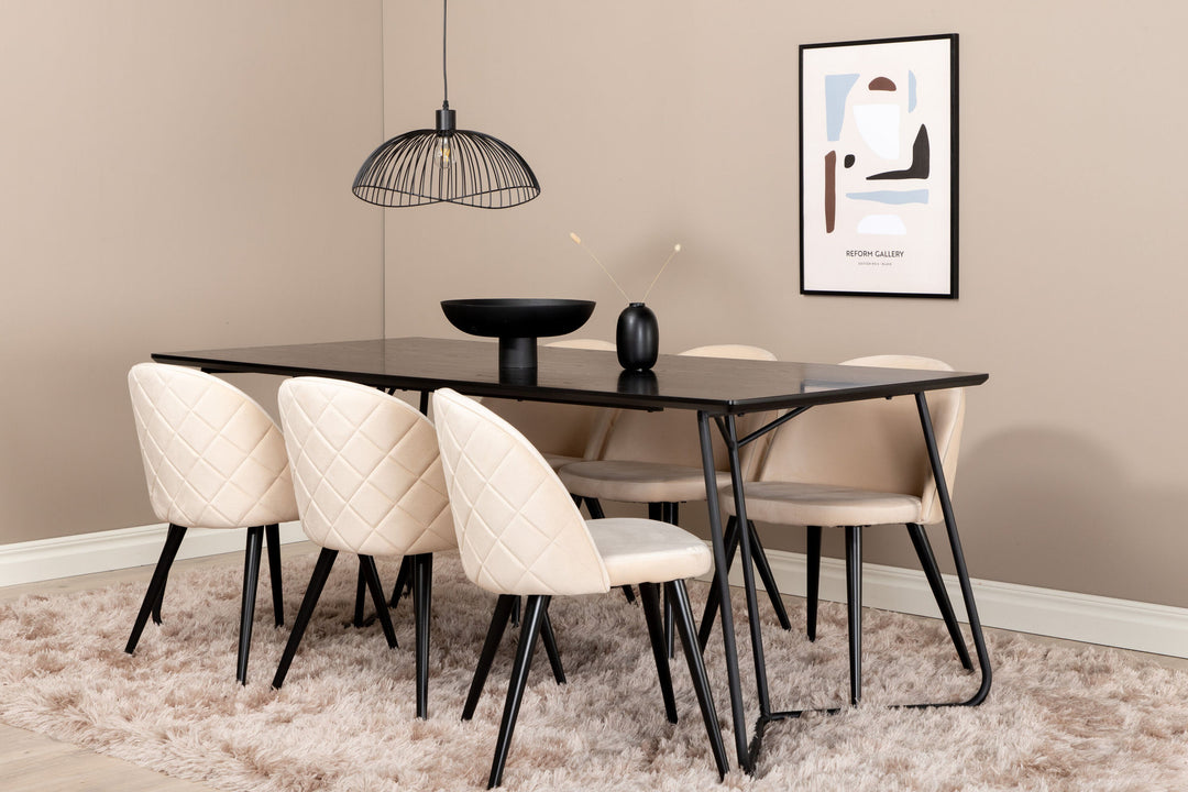 Venture Home Petra Dining Table , Black Black Veneer+Velvet Stitches Chair , Black Beige Velvet_6