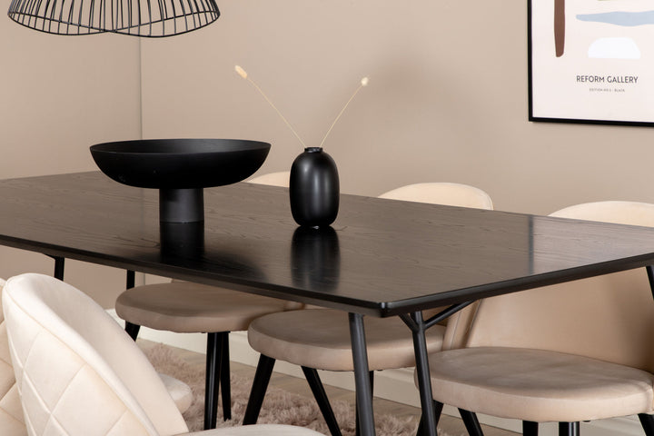 Venture Home Petra Dining Table , Black Black Veneer+Velvet Stitches Chair , Black Beige Velvet_6