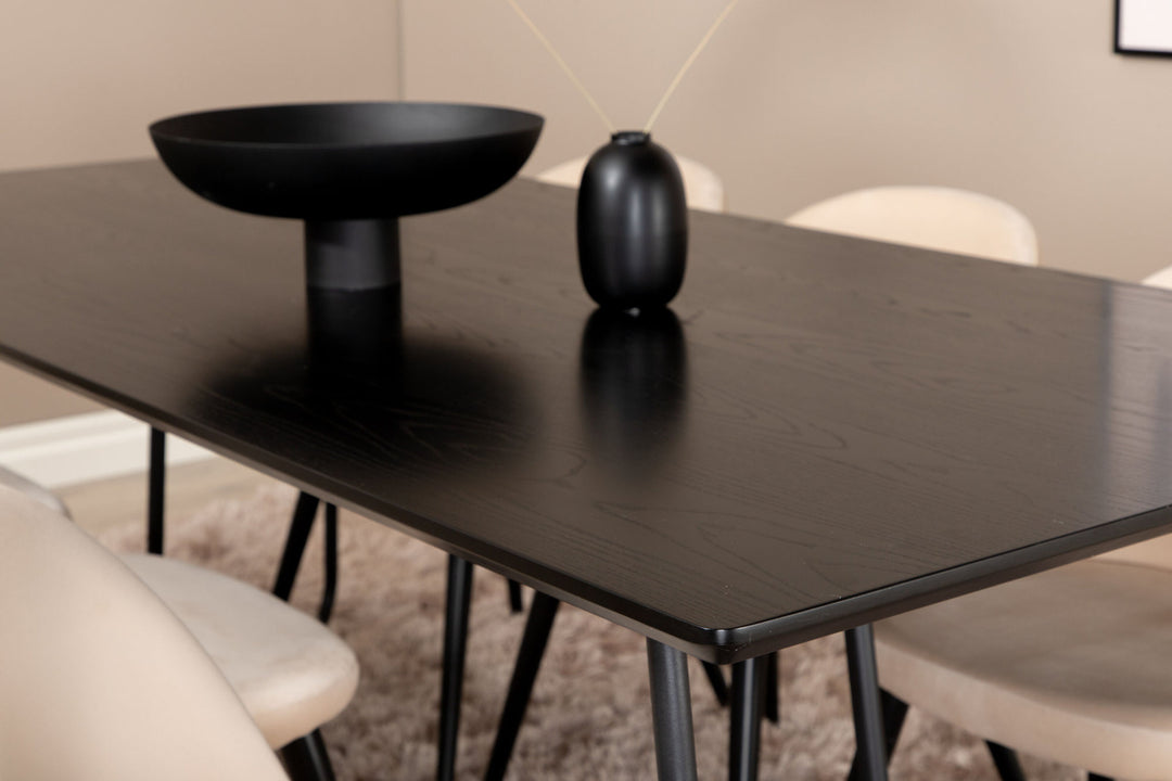 Venture Home Petra Dining Table , Black Black Veneer+Velvet Stitches Chair , Black Beige Velvet_6