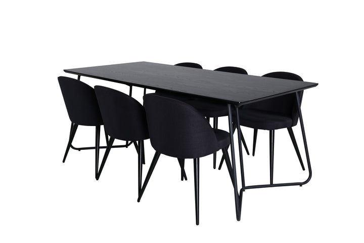 Venture Home Petra Dining Table , Black Black Veneer+Velvet Dining Chiar , Black legs, Black Fabric_6